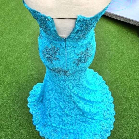 Mari Lee Strapless Lace Gown ✦ Ocean Blue Crystal Beaded Floor‑Length Prom Dress - Picture 9 of 17